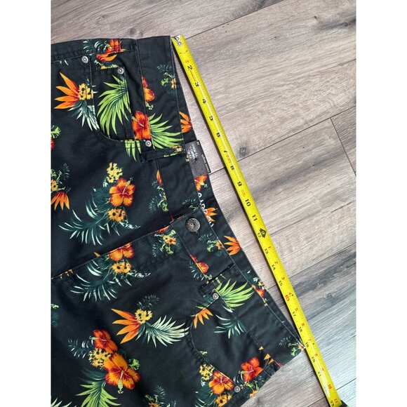 Carbon Mens Floral Hawaiian Shorts Size 38 Cotton/Polyester Blend Black & Orange - Picture 6 of 9